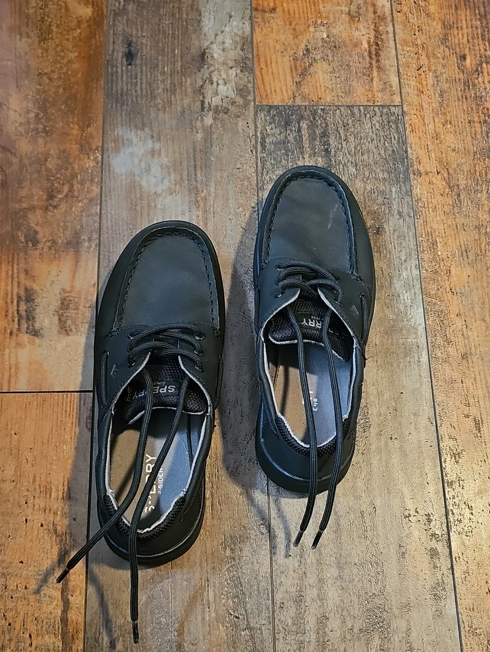 Sperry Boy’s Black Leather Lace-Up Boat Shoes